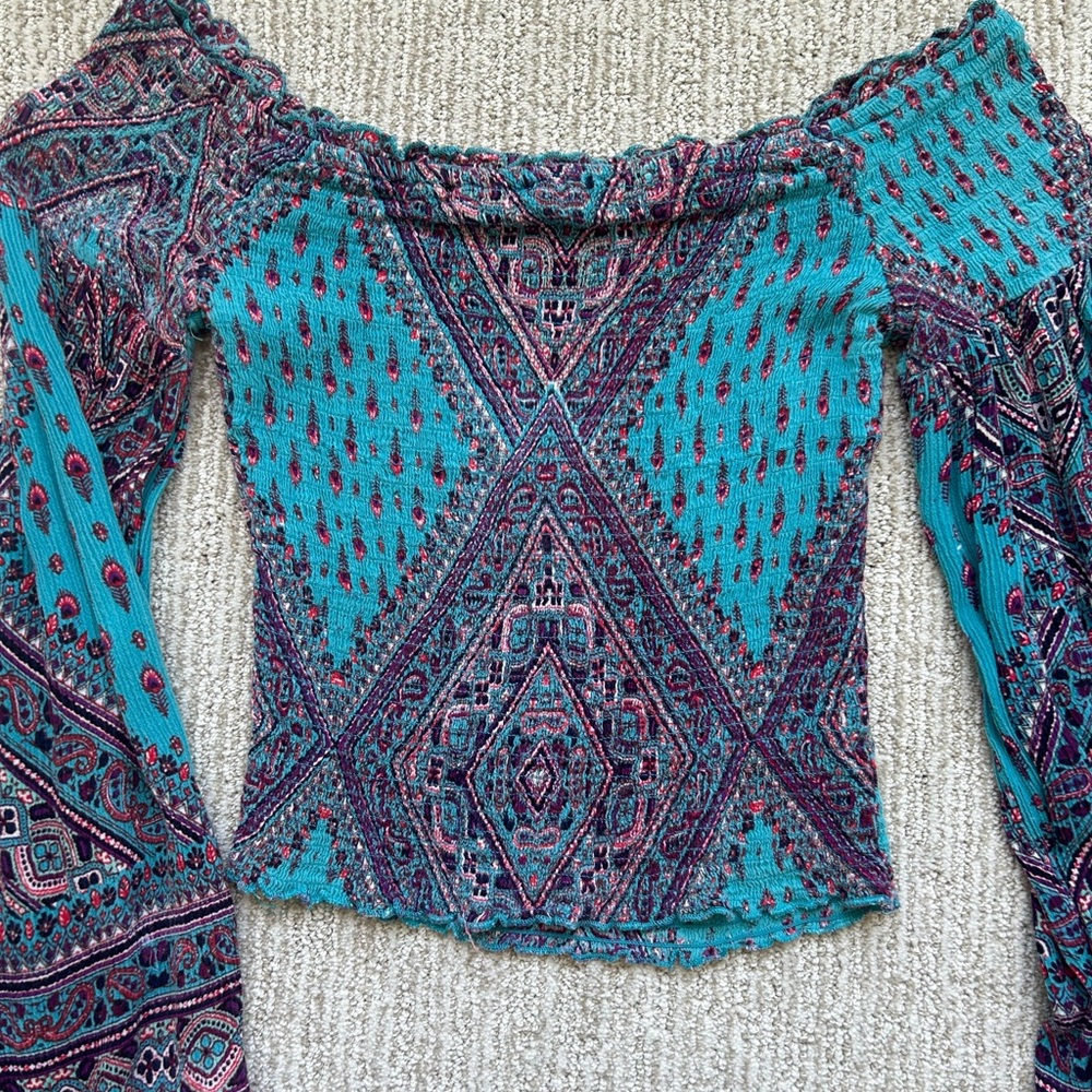 Altar'd State Blue Off-Shoulder Crop Blouse
